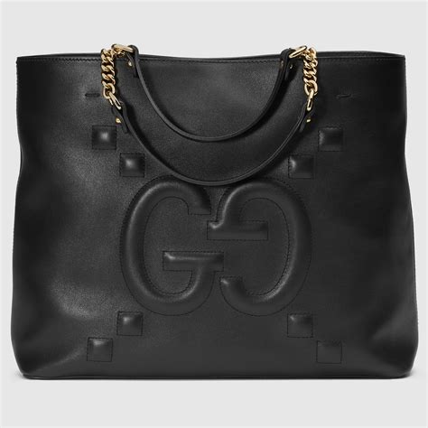 gucci black leather embossed gg print handbag|Gucci shoulder bag black handbags.